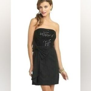 Lilly Pulitzer Size 0 Abrianna Dress Woman's Black Strapless Crochet Sequin Bow